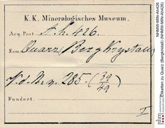 Etiketten zu Quarz (Bergkristall) (NHMW-MIN-Ah426)